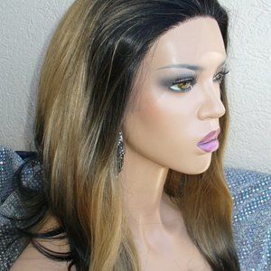 Lace front black flame tipped synthetic wig